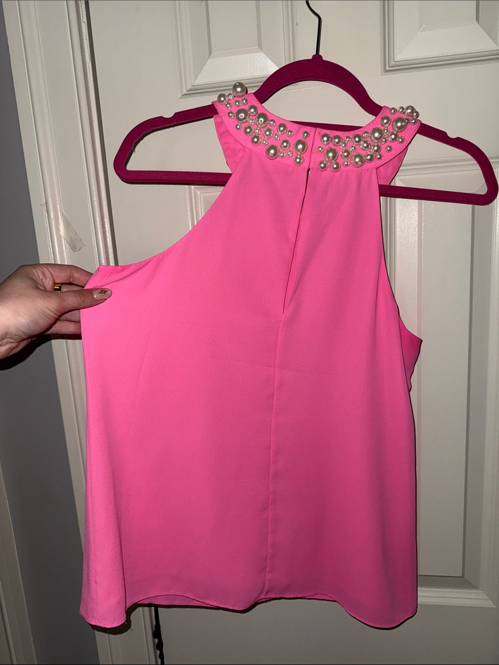 Embellished Pearl Collar Pink Halter Dress - Picture 5 of 6